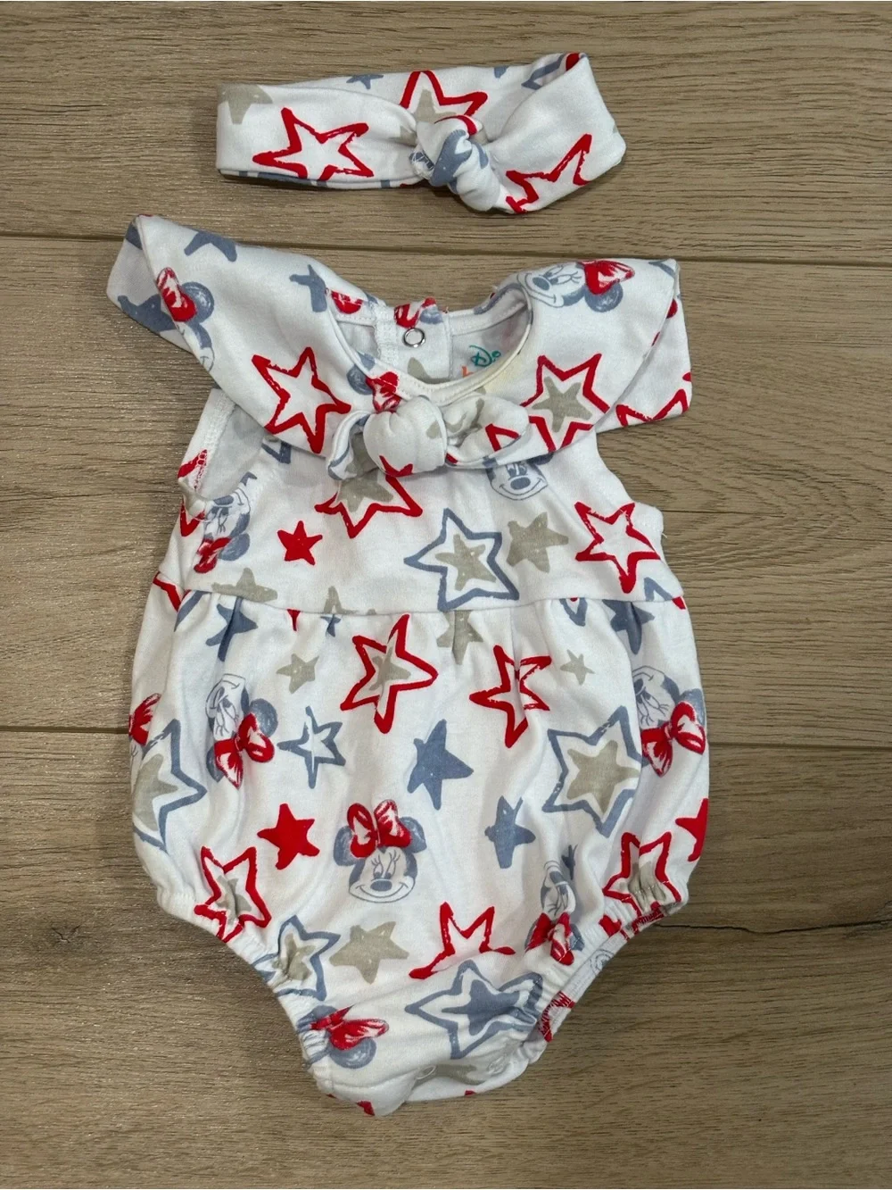 Disney Baby Nautical red, white & blue and Minnie Mouse Romper with Headband